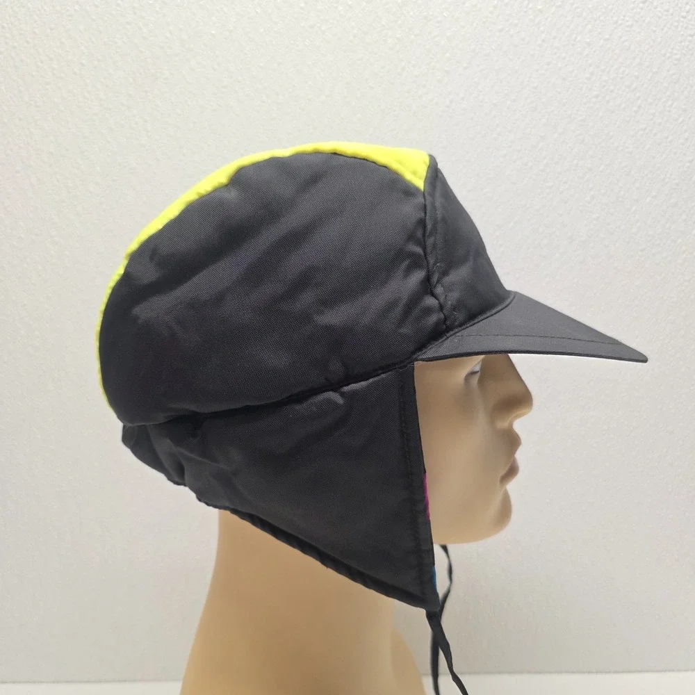 Vintage Obermeyer Junior Small Black & Yellow Nylon Ski Cap Winter Hat Ear Flaps
